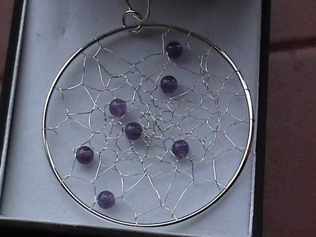 Amethyst dreamcatcher sterling silver pendant
